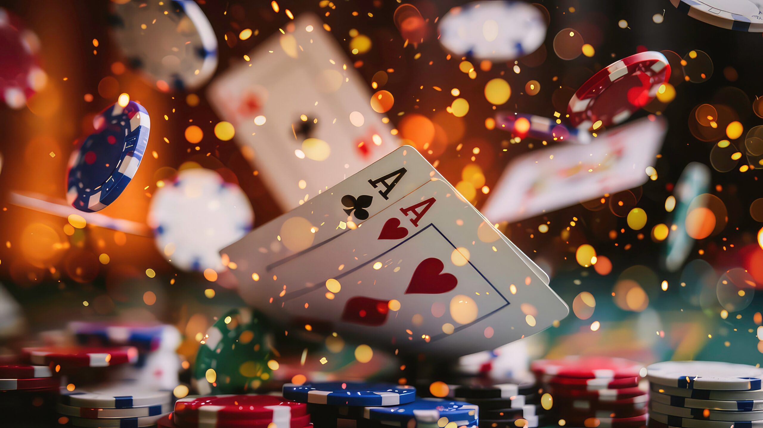 Deck of cards with poker chips and bright sparks